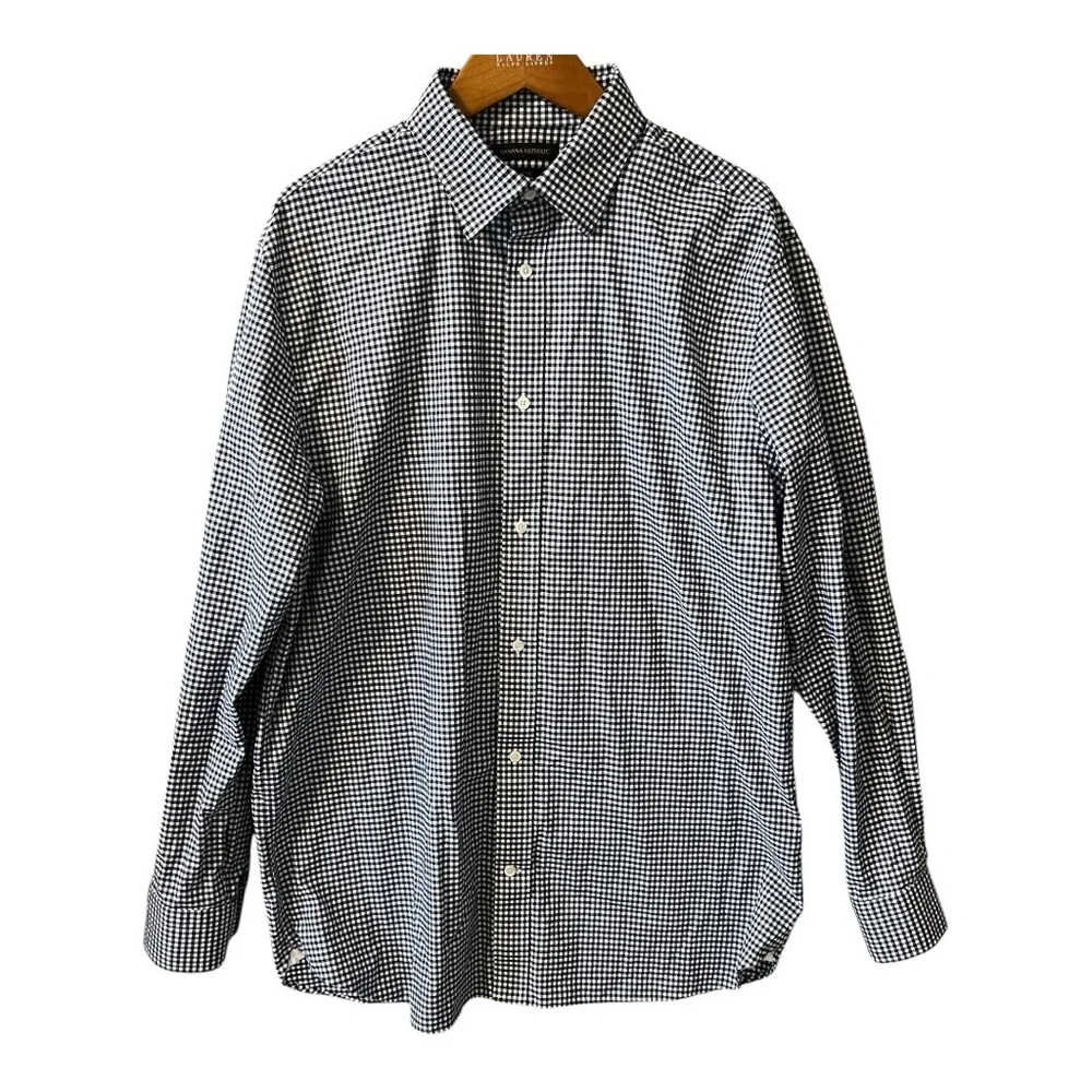 Banana Republic Slim Fit Navy Gingham‎ Plaid Oxford Shirt XL Tall